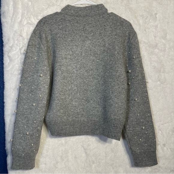 Oliver O Womens XL Melange Gray Beaded Pearl Zip Knit Sweater Wool Ribbed NWT - Picture 7 of 16
